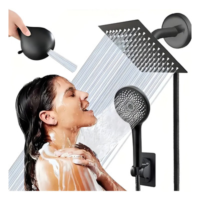 Regadera Cuadrada Para Baño Con Ducha Mano De Alta Presion Negro Mate,Regadera de baño Cabezal De Ducha Tipo Lluvia 5 Modos | Envío gratis
