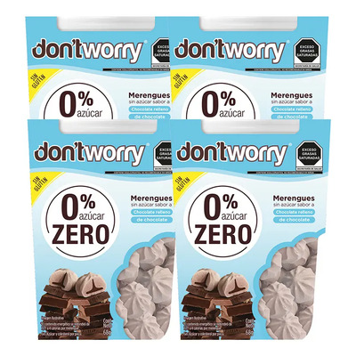 Merengues Sin Azúcar Dont Worry Chocolate Relleno Chocolate 4 Pack Snack Saludable Bajo Calorías Postre Dulces Alimentos Apto Diabéticos Dieta Sin Gluten | MercadoLibre
