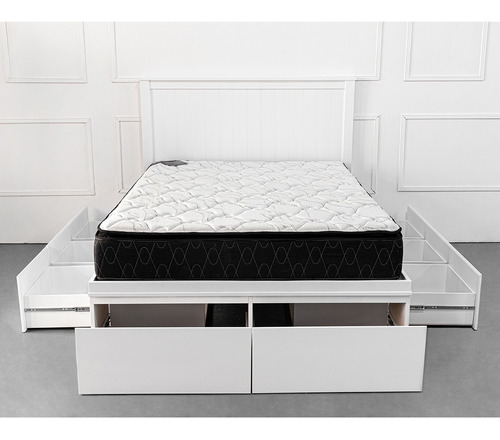 Cama Box Con Cajones Y Baulera Laqueada Blanca 140x190