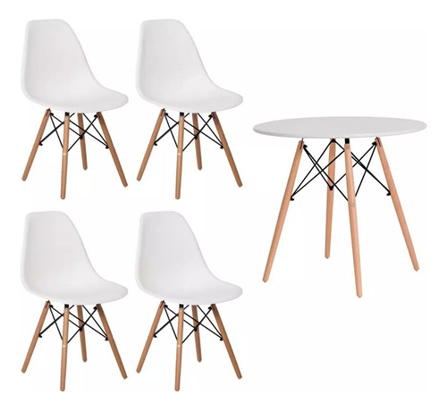 Kit Mesa Eiffel Branca 90cm Conjunto + 4 Cadeiras Branca