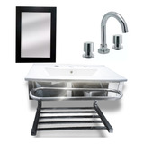 Set Griferia Vanitory Acero Colgante 60x40 Hydros Viva W Mueble Wengue