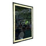 Espelho Quadrado Jateado Com Led 90x90 Grande Moldura Branco Quente