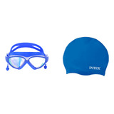 Lentes De Natacion Adulto Con Tapones Celeste + Gorro Azul