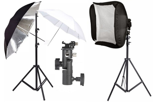 Softbox 60x60 + 2 Paraguas +2 Rotulas +2 Pies 2.6m +3 Bolsos