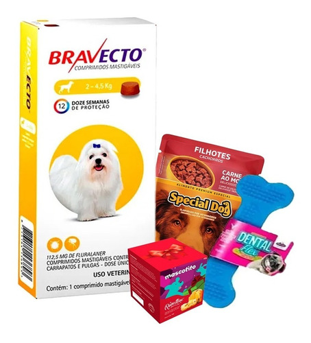 Bravecto Antipulgas E Carrapatos Cães De 2 A 4,5kg + Brinde