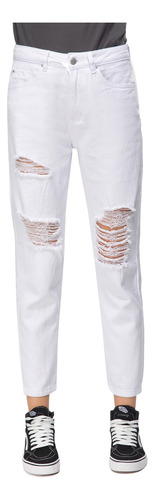 Jeans Mom Roturas Blanco Mujer Fashion's Park