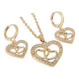 Conjunto Corazones Entrelazados Con Zircones - Baño Oro 18k 