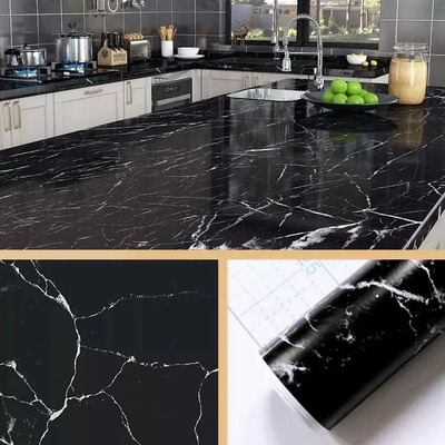 Papel Tapiz De Mármol Negro 1000 X 45cm 3d Vinil Adhesivo Negro