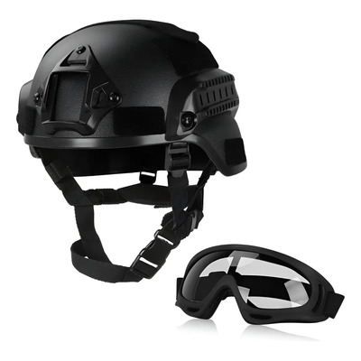 Casco Táctico Militar Con Gafas Goggles Para Moto Bicicleta. Color Negro Diseño Mate Talla Unitalla | Envío gratis