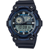 Reloj Casio Aeq-200w-2avdf Para Hombre, Color De Correa: Negro, Color De Bisel, Color De Fondo Negro, Color De Fondo, Lcd Positivo