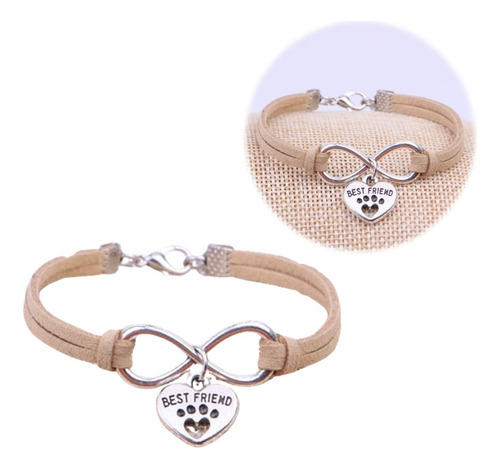 Pulsera Infinito Corazón Patita De Perro Best Friend Beige