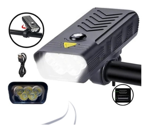 Lanterna Farol Bike C/ Power Bank 5 Led T6 Usb Tipo C  Ws225