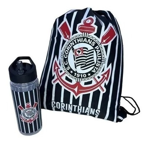 Garrafinha De Água Corinthians Garrafa + Mochila Tipo Saco