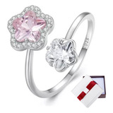 Anillo Promesa Plata 925 Mujer Ajustable Flor Rosa