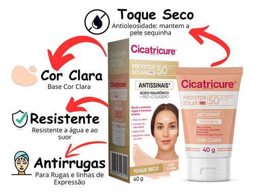 Protetor Solar Facial Cicatricure Fps50 Cor Clara Antissinai