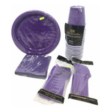 Kit Premium P 20 Desechables Col Morado Plato Vaso Cubiertos