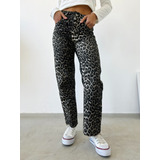 Wide Leg De Gabardina Animal Print Tiro Alto Mujer