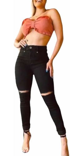 Calça Feminina Skinny Rasgada No Joelho Com Lycra