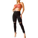 Calça Feminina Skinny Rasgada No Joelho Com Lycra