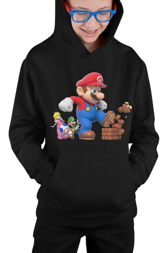 Poleron Infantil Mario Bros Game Super Estampado Unisex Niños Algodon