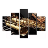 Quadros Mosaico 5 Peças Musica Saxofones