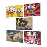 Kit 5 Cuadros Infantil, Niños, Cuphead, 38x26cm C/u