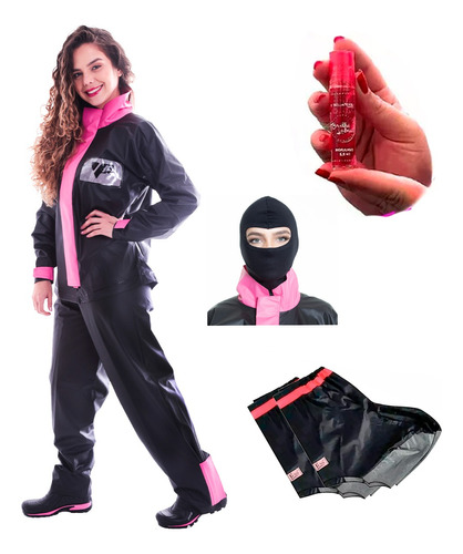 Kit Feminino Capa Pantaneiro Balaclava Polaina Motoqueiro