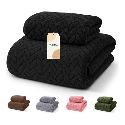 2pcs Juego De Tuallas Y Toallas Baño Completo Grande Lana Coral Suave De Alta Densidad Color Negro Yuriria 140*70cm+35*75cm Grosor Medio Toallas Microfibra Absorbente Toalla Para Baño | MercadoLibre