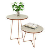 Conjunto Mesa Apoio Lateral Pé Dourado Tampo Off/freijó