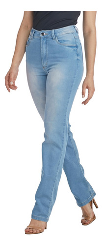 Calça Jeans Feminina Reta Mom Azul Sky Cós Alto 36 Ate 54