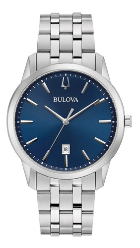 Reloj Bulova Sutton Quartz Bl96b338 Color De La Correa Plateado Color Del Bisel Plateado Color Del Fondo Azul