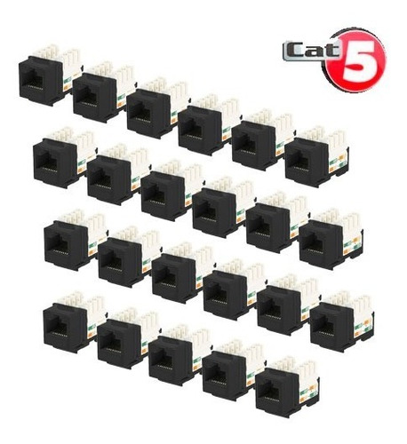 25 Pz Jack Rj45 Cat5e Conector Hembra Red Utp Negro Xcase