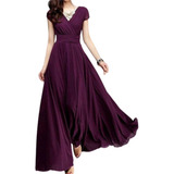 Vestido De Noche Maxi De Cintura De Color Sólido Para Mujer