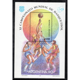 Argentina Bloc Mint Básquet = 11° Campeonato Mundial De Básquetbol Masculino = Ilustración De Néstor Martín Año 1990 