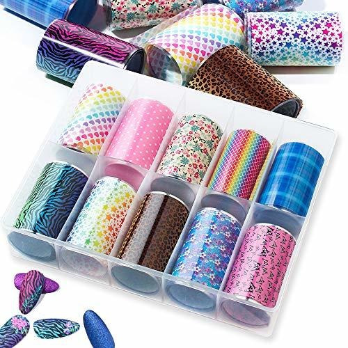 Silpecwee 10 Rollos Lamina Holografica Nail Art Transfer S