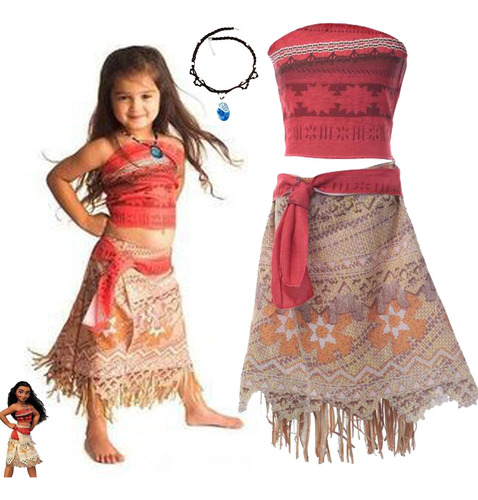 Disfraz De Moana Para Niña, Conjunto De Fiesta Con Collar Pa