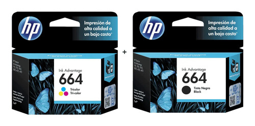 Pack Tintas Hp 664 Negra + 664 Tricolor