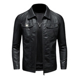 Chamarra Motociclista Piel Slim Fit Moda Hombre Tipo Biker