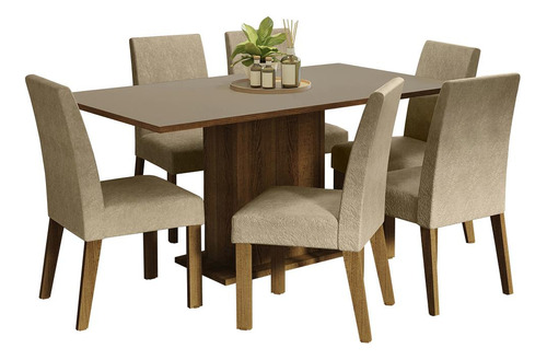 Juego Comedor Mesa Tapa Madera 6 Sillas Renata Madesa M/c/i Color Marron/crema/imperial