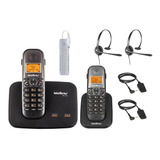 Kit Aparelho Telefone Fixo Com Bina 2 Linhas Ramal E Headset