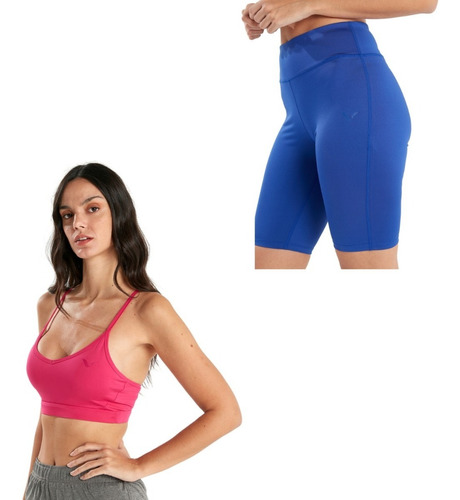 Conjunto Deportivo Mujer! Top Reves Fu +calza Biker Reves Az