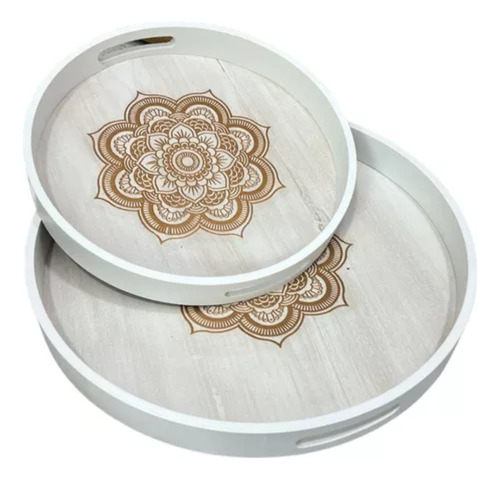 Set 2 Bandejas Desayuno Multiuso Madera Bambu Con Mandala