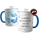 Caneca Signo De Áries Aquarela Com Alça E Interior Azul