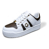 Tenis Guess Original Plataforma Blanco Café  Dama  Casual 