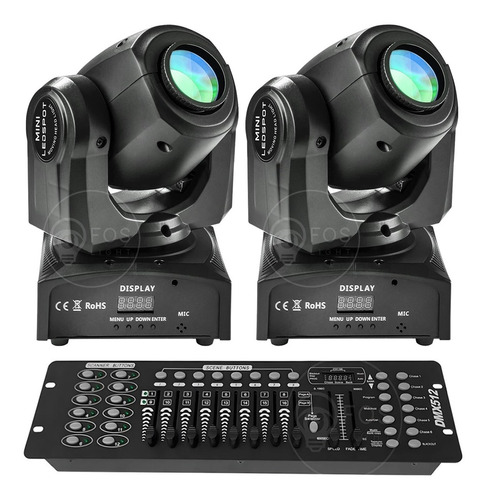 2x Mini Spot Led Moving Head 30w + Mesa Controller 192 Dmx