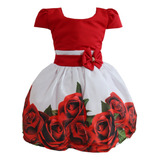 Vestido Vermelho Infantil Paixão Floral Roupa De Menina Luxo