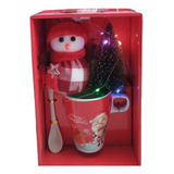 Estuche Navideño Caja Con Taza + Muñeco + Pino + Luces  