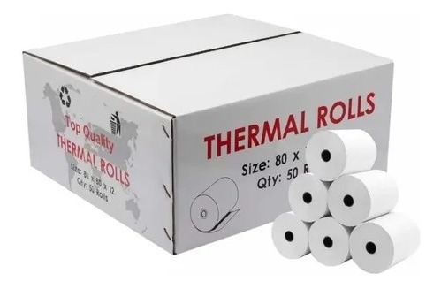 Caja 50 Rollos Papel Térmico 80mm X 80mm