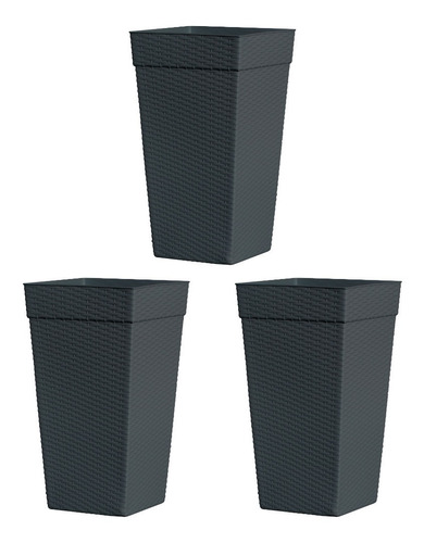 3 Vasos Coluna Rattan 28 Litros Planta Casa Jardim Sala