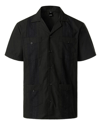 Camisa Guayabera Cubana Con Cuello Revere Para Hombre, Manga